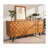 Mid-Century Akazienholz-Sideboard mit 3D-geometrischen Türen, verstellbaren Regalen, Buffetschrank, Großhandel für Ess- und Wohnzimmer