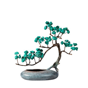 Adorno de pino de cobre y oro con piedras, arte metálico hecho a mano, florero de mesa, decoración del hogar - Product Image 3