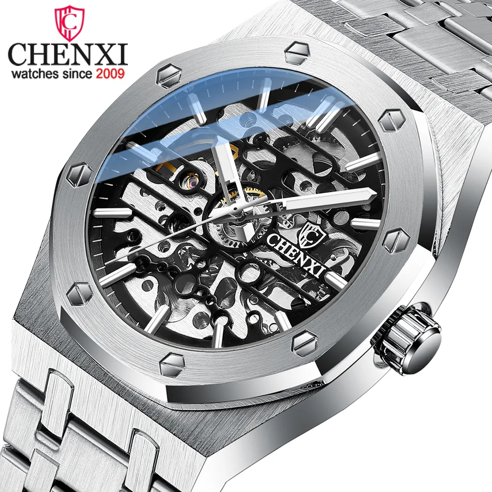 Chenxi 8848 Big Dial Men Stainless Steel Automatic Mechanical Watches Skeleton Mechanische Uhren Herren Handgelenk For Male