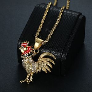 <b>Titanium</b> Steel Rooster Pendant Necklace With Diamond Pave Setting Unisex Gift Jewelry Animal Zodiac Design Stainless Steel <b>Chain</b> - Product Image 2