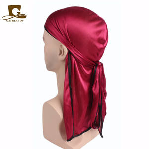 Vente chaude unisexe soyeux reliure cousu hommes Doo chiffons 360 vagues Extra longues bretelles bord couverture hommes Du <span class=keywords><strong>Rag</strong></span> Satin soyeux Durags - Product Image 2