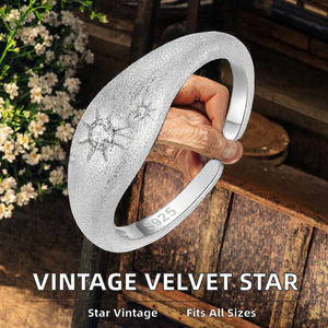 Bague étoile en argent sterling 925, ajustable, finition brossée, bijoux fins pour femmes, style vintage, bande ouverte, cadeau - Product Image 2