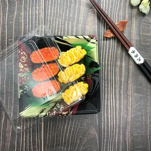 Nhà cung cấp trung quốc bán hàng nóng hộp nhựa Hình Vuông màu đen tấm sushi với nắp