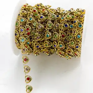 ריינסטון שרשרת זהב לב בסיס 10 חצרות/רול לתפור על ריינסטון שרשרת ריינסטון עבור בגדי בגד - Product Image 3