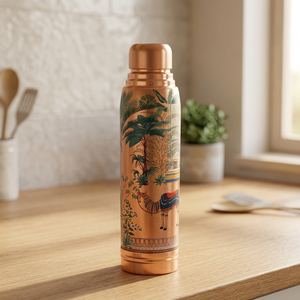 Thermos en cuivre avec motif de palmier oriental et de chameau, bouteille de voyage portable - Product Image 3