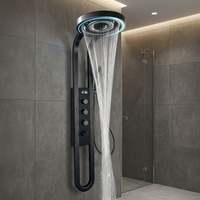 Panneau de douche mural contemporain de luxe noir multifonctionnel en acier inoxydable avec jet de massage doux et éclairage LED numérique