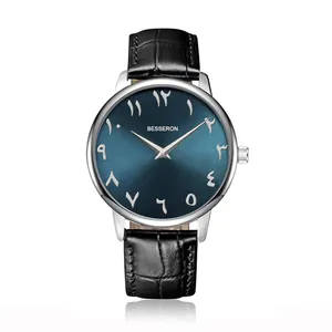 Relógio de pulso com logo personalizado, relógio masculino de quartzo com mostrador árabe para homens, marca de luxo