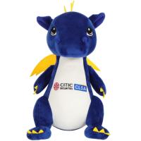Peluche personnalisée Dragon Bleu Corps Jaune Ailes, Jouet en Peluche Dinosaure Assis de Dessin Animé, Mascotte en Peluche avec Impression de Logo