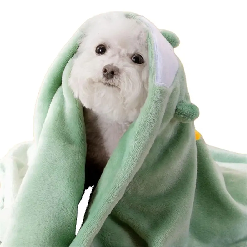 Absorbent Soft Microfiber Coral Fleece Pet Blanket Cat Wipe Towel Dog Bath Towel Cover Cartoon Velvet Blanket Pets