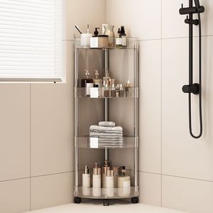 Estante triangular de acero inoxidable transparente para inodoro, de varios niveles, para colgar en el suelo, estante de esquina para almacenamiento en el baño. - Product Image 3