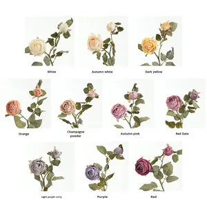 2-Köpfige Rosenblüte mit Verbranntem Rand, Künstliche Blume aus Wiederverwendbarem Gewebe, Hochzeits- und Heimdekoration, Grenzüberschreitender Bestseller im Großhandel - Product Image 4