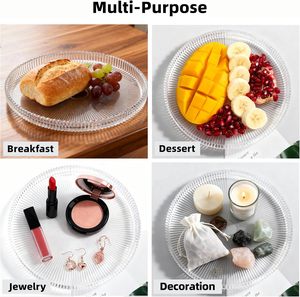 Plateau de service rond en verre moderne, passe au <span class=keywords><strong>lave</strong></span>-<span class=keywords><strong>vaisselle</strong></span>, motif uni, diamètre 10,5 pouces, décoration intérieure et utilisation sur table basse - Product Image 5