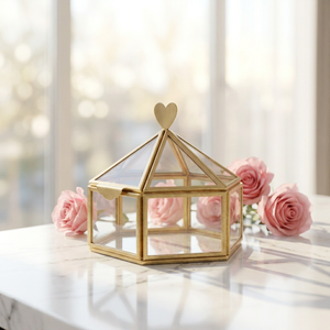 Wholesale Modern Luxury Brass Framed Glass Hexagon <b>Shape</b> Multifunctional Jewelry Storage and Organizer <b>Box</b> for Home Decoration - Product Image 1