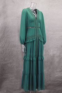 6 Couleurs V-NECK <span class=keywords><strong>Crochet</strong></span> Dentelle Femmes Robe À Manches Longues Maxi Robe À Volants Ourlet Femmes Vêtements - Product Image 3