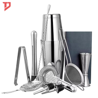 Ensemble de shakers à cocktails Boston 3 pièces 17 oz et 24 oz en acier inoxydable |   Outils de bar professionnels avec passoire et doseur (Argent)