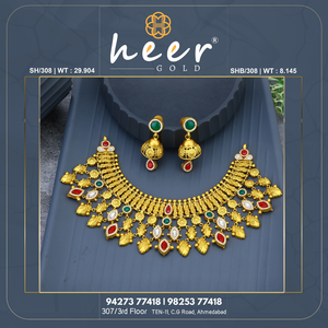 Heer 24K Solid Gold Statement <b>Necklace</b> With <b>Ruby</b> And Emerald Bezel Setting Women's Wedding Jewelry - Product Image 2