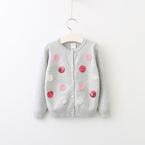 Pull cardigan pour enfants de style coréen, couleur rose, à pois brillants, fabriqué en Chine - Product Image 4