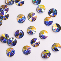 Strass en verre de haute qualité Paso Sico, saphir clair AB, multicolores, personnalisés, à dos pointu, Rivoli 12mm 14mm pour bijoux
