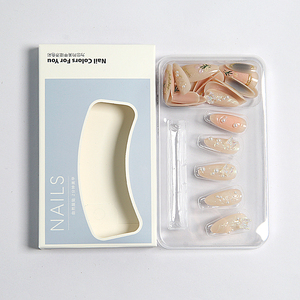 <span class=keywords><strong>Faux</strong></span> ongles papillon nude beige en ABS, peints à la main, motif floral, élégants pour le nail art - Product Image 4