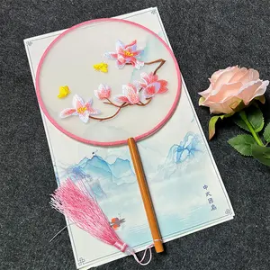Китайский традиционный вышитый логотип круглый ручной вентилятор