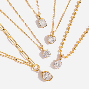 Elegante Conjunto de Collar de Zirconia con Engaste de Bisel de Acero Inoxidable, Colgante Geométrico, Joyería de Moda, Regalo, Cadena para Clavícula - Product Image 1