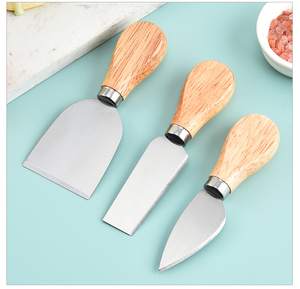 Juego de cuchillos para queso de acero inoxidable, cuchillo para mantequilla, tenedor para frutas, mango de madera de caucho, madera de acacia, bambú, cuchillo para queso - Product Image 3