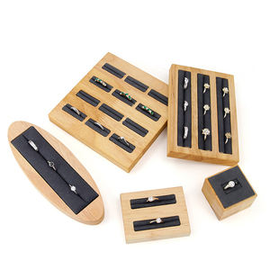 Comptoir en bois en bambou Pu, pour présentoir de bijoux empilables, plateau en daim - Product Image 6