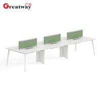 Système de bureau en bancs ouverts pour 6 personnes avec panneaux d'intimité et pieds partagés – Mobilier de bureau