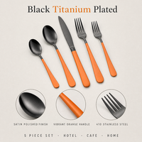 Ensemble de vaisselle plaqué titane noir avec poignée peinte à la bombe orange pour hôtel, restaurant, mariage, traiteur, repas à domicile