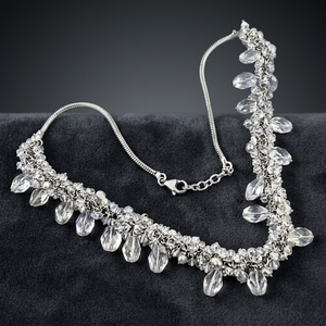 925 Sterling <b>Silver</b> Beaded Necklace with Crystal Pearl Handmade Crystal Chains - Product Image 2