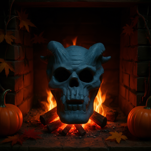 Logotipo de calavera humana imitada para decoración de Halloween, para chimenea, fogata, barbacoa, hecho con material refractario. - Product Image 2