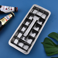 Bac à glaçons en acier inoxydable 304 en gros avec couvercle, moule à 12 grilles, outils de cuisine et de bar, moule à glaçons en forme de treillis, boîte à glaçons
