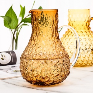 Samyo Sữa nước trái cây bình hổ phách màu hobnail uống nước thủy tinh Jug Pitcher với xử lý - Product Image 4
