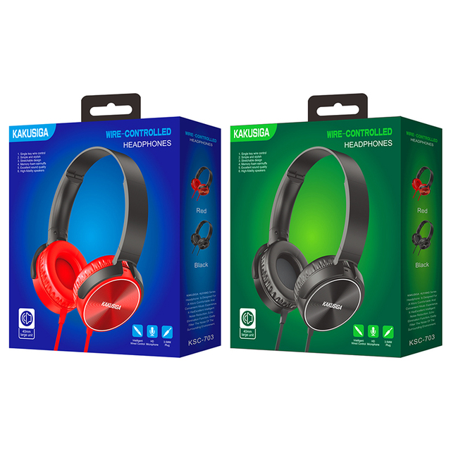 High Quality KAKUSIGA Wired Headphone 40mm Horn 3.5mm Jack 1.2m Cable Volume Control Headset With Mic Wholesale
