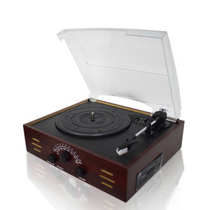 Tourne-disque vinyle avec amplificateur phono, radio FM, interface USB, boîtier en bois, système audio domestique - Product Image 3