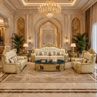 Ensemble de canapés arabes royaux 1+2+3, canapé en cuir pleine fleur sculpté à la main en bois massif doré, style classique européen, pour villa