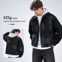 Veste en toile noire personnalisée pour homme avec patchs, bords effilochés, poches à rabat, fermeture à boutons-pression, coupe oversize, marque privée