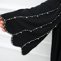 Abaya Noire de Luxe Loriyya 2025 de Dubaï pour Femme, Robe Musulmane Cardigan Perlé Diamant, Abaya Ouverte sur le Devant, Vêtement Islamique