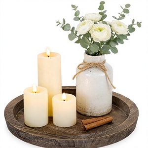 Plateaux Porte-Bougies Ronds en Bois Hanobe 28,5 cm – Décoration d'Automne Style Ferme pour Table Basse & Centre de Table de <span class=keywords><strong>Cuisine</strong></span>, Mariages & Noël - Product Image 1