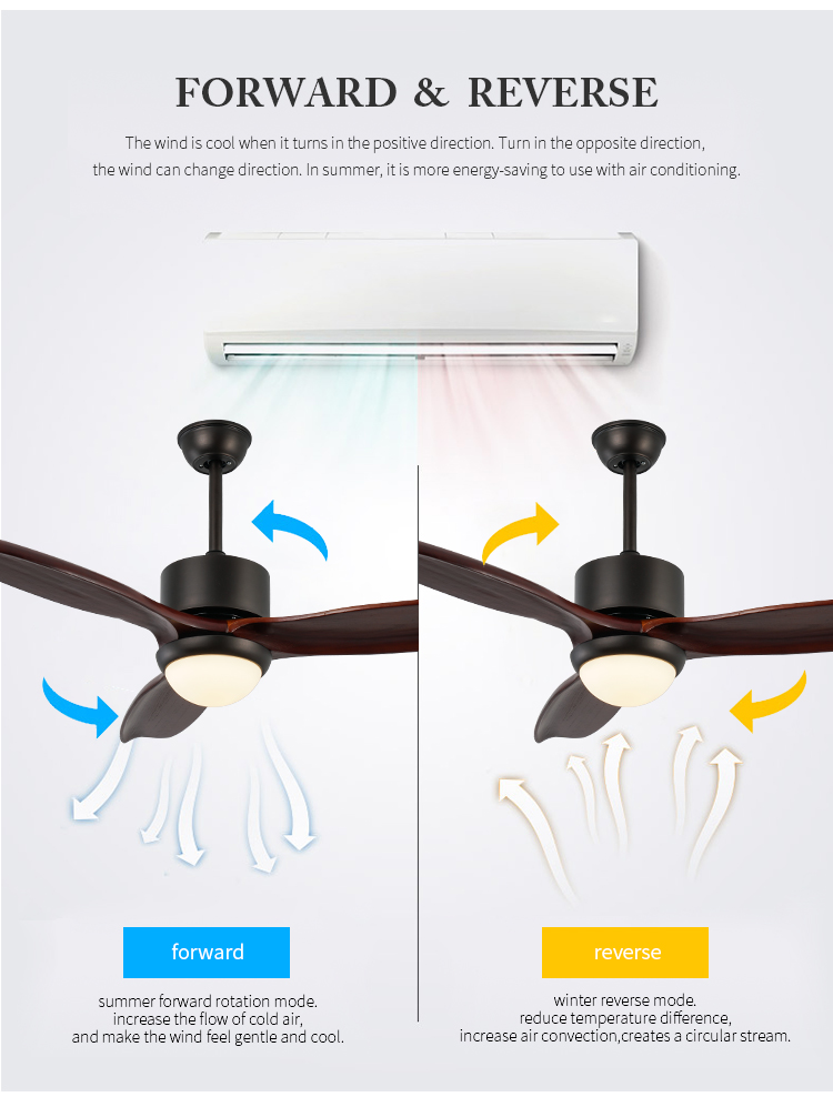 Electric ceiling fan with  ceiling fan 48 solid wood blades led wooden blade