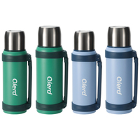 Teteras de viaje, botella de agua de acero inoxidable con aislamiento de doble pared con asa plegable y tapa de vaso, sin BPA, a prueba de fugas