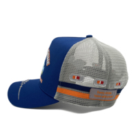 Chapeaux de camionneur personnalisés à 2 bandes latérales avec broderie 3D Casquette de camionneur en maille bleu marine Pays de l'Australie Chapeaux de camionneur à 5 panneaux avec cadre