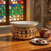 Brûleur d'encens en céramique arabe de luxe avec support en métal doré Mabkhara pour Bakhoor Oud Charbon Décoration d'intérieur Cadeau Ramadan Style Islamique