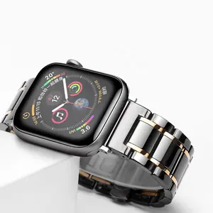 Keramische Horlogeband Voor Apple Watch 4 44Mm 40Mm Armband Voor Iwatch 3 2 1 38Mm 42Mm Keramiek Met Roestvrijstalen Horlogeband