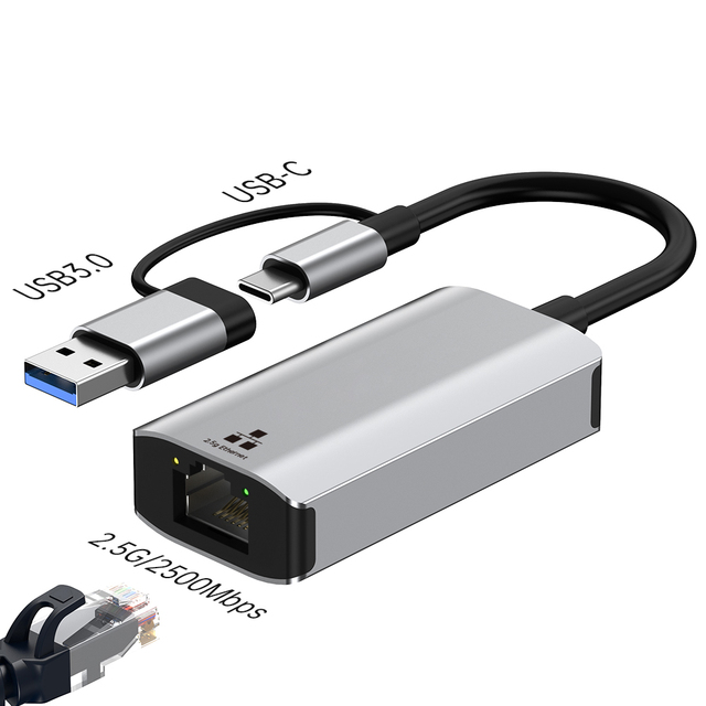 For PC/ /laptop High Quality USB 3.0/USB-C to Ethernet Adapter Plug & Play 2.5G/2500Mbps Gigabit LAN Aluminum Alloy Hub