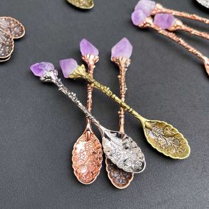 Cuillères à thé coeur en pierres précieuses naturelles Mini cuillère à café en cristal à dessert pour cadeau spirituel - Product Image 4