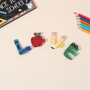 Ensemble de pinces à cheveux en tissu pailleté mignonnes, lettres d'amour, design de crayon Apple, style pour la rentrée scolaire des enfants - Product Image 4