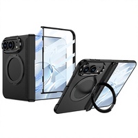 Coque de téléphone PC compatible iPhone 18 Duo avec anneau rotatif, finition mate effet peau, protection intégrale et design de charnière