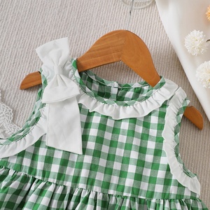 Abito estivo casual senza maniche a quadri <span class=keywords><strong>verde</strong></span> e bianco con fiocco e pizzo per bambina/neonata - Product Image 3