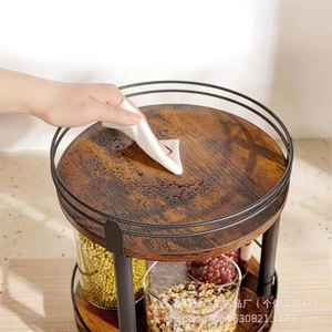 Wooden rotating kitchen spice rack, double-layer oil, salt, soy <b>sauce</b>, vinegar storage rack, coffee and milk tea jar storage - Product Image 1